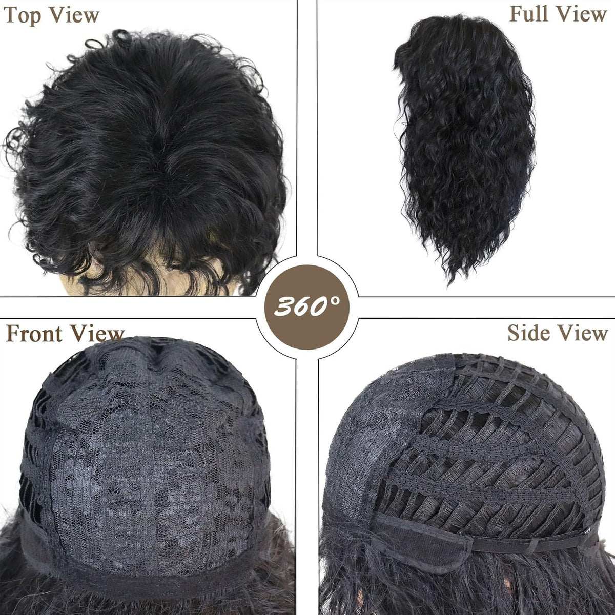 Men's 70s 80s Rocker Wigs Long Curly Black Costume Wig Halloween