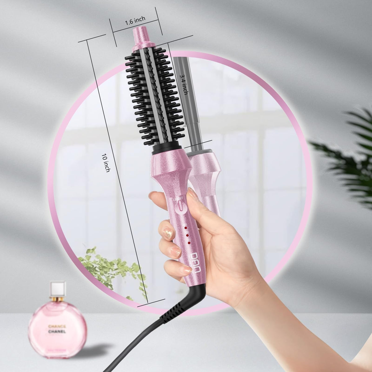 Heated Curling Brush for Short Hair - Adjustable Temperature, Fast Heating, Anti-Scald Bristle