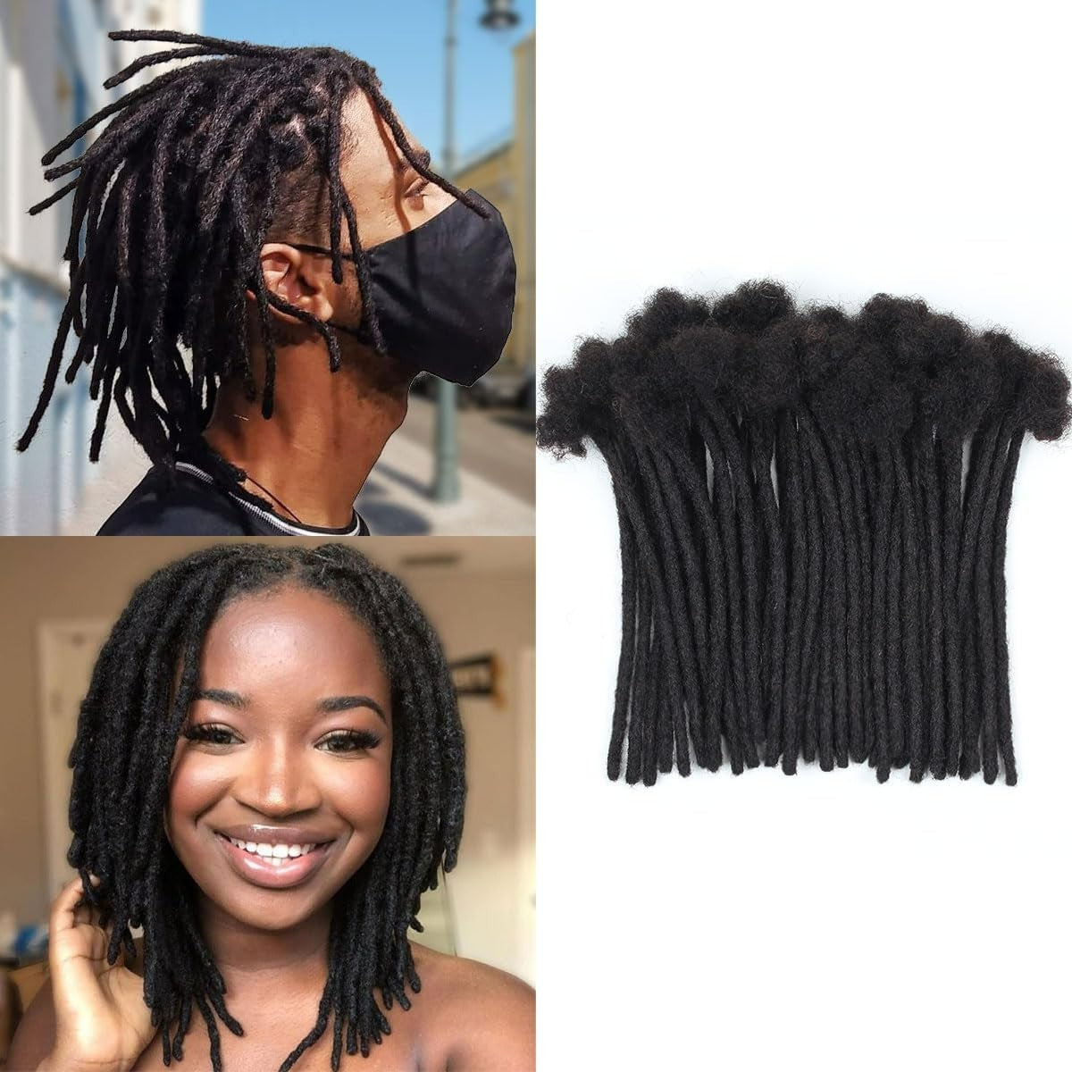 Human Hair Dreadlock Extensions 50 Strands 6 Inch 1B Natural Black