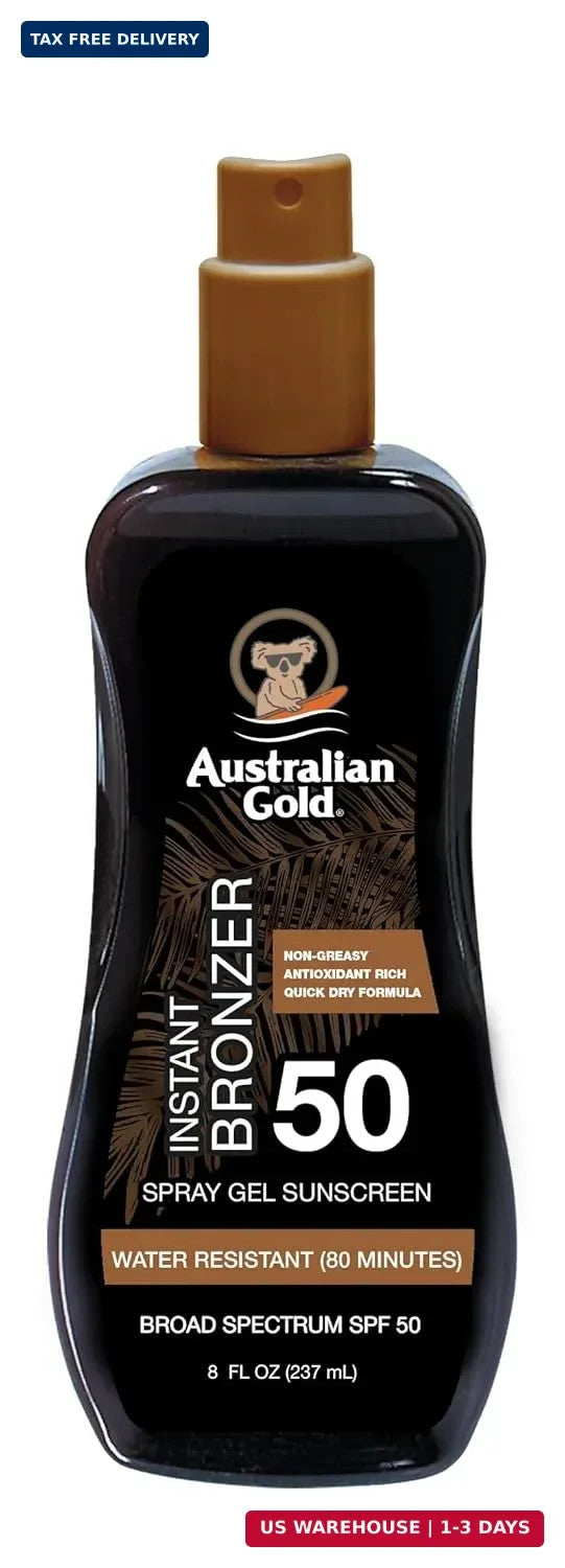 SPF 50 Sunscreen Spray Gel with Instant Bronzer - Water Resistant Moisturizing Sun Protection 8oz