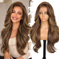 Long Human Hair Wigs with 13x4 HD Lace Front and Brown Highlights - Glueless Style