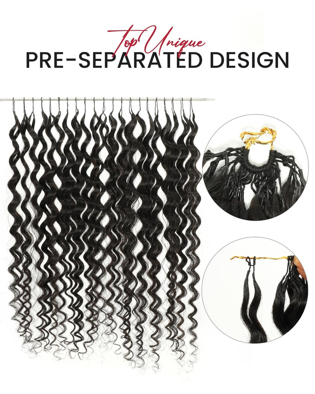 Deep Wave Crochet Hair Extensions 20 Inch Pre-Separated Human Hair - Natural Color