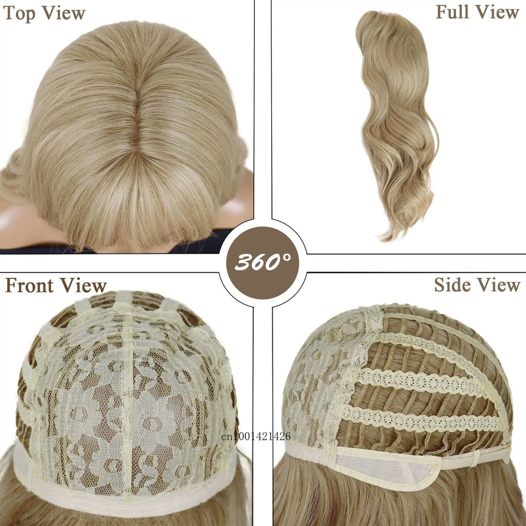 Light Blonde Wavy Cosplay Wig with Bangs for Halloween Synthetic Hair