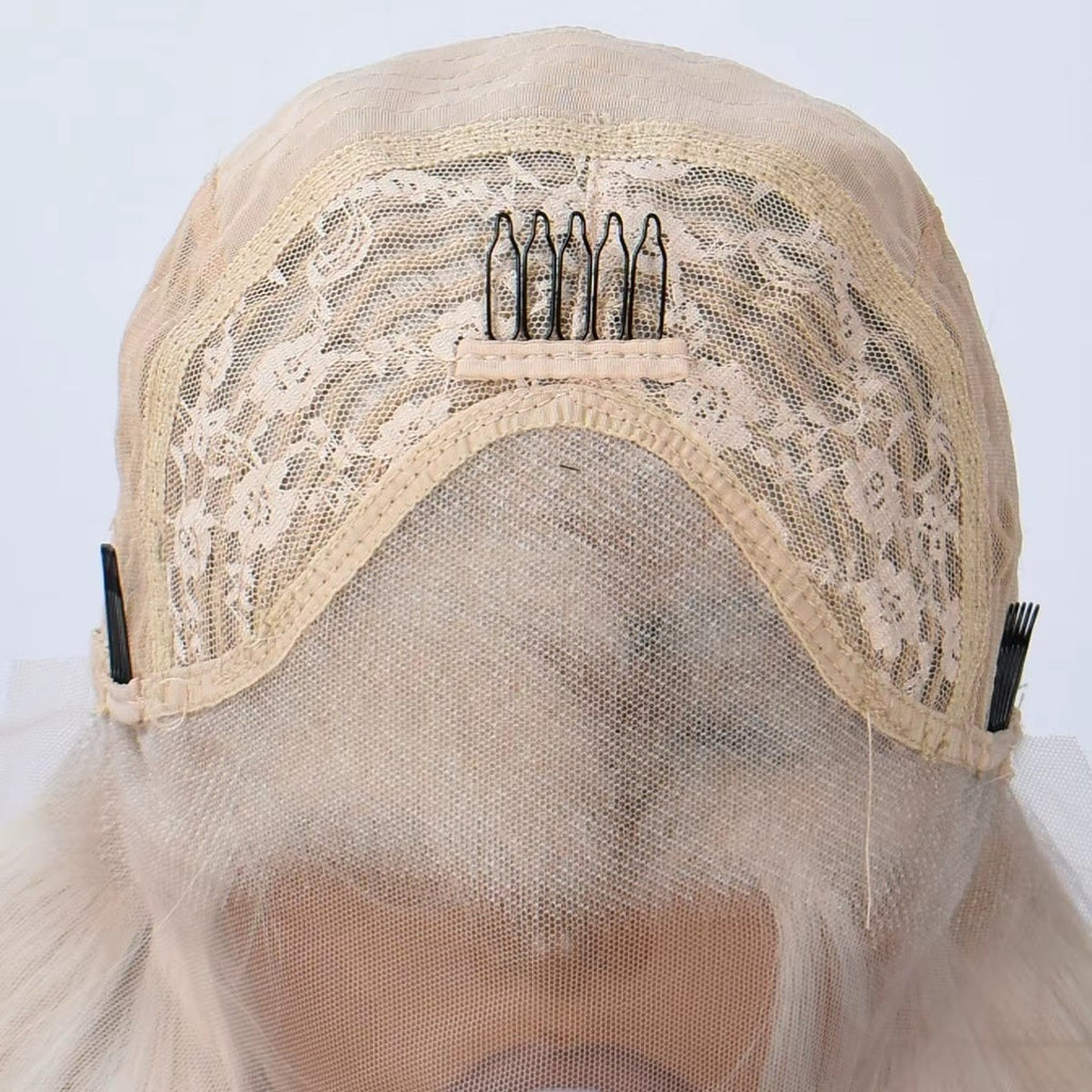 Long Wavy 30 Inch High Heat Resistant Lace Front Wig - Platinum Blonde Gray