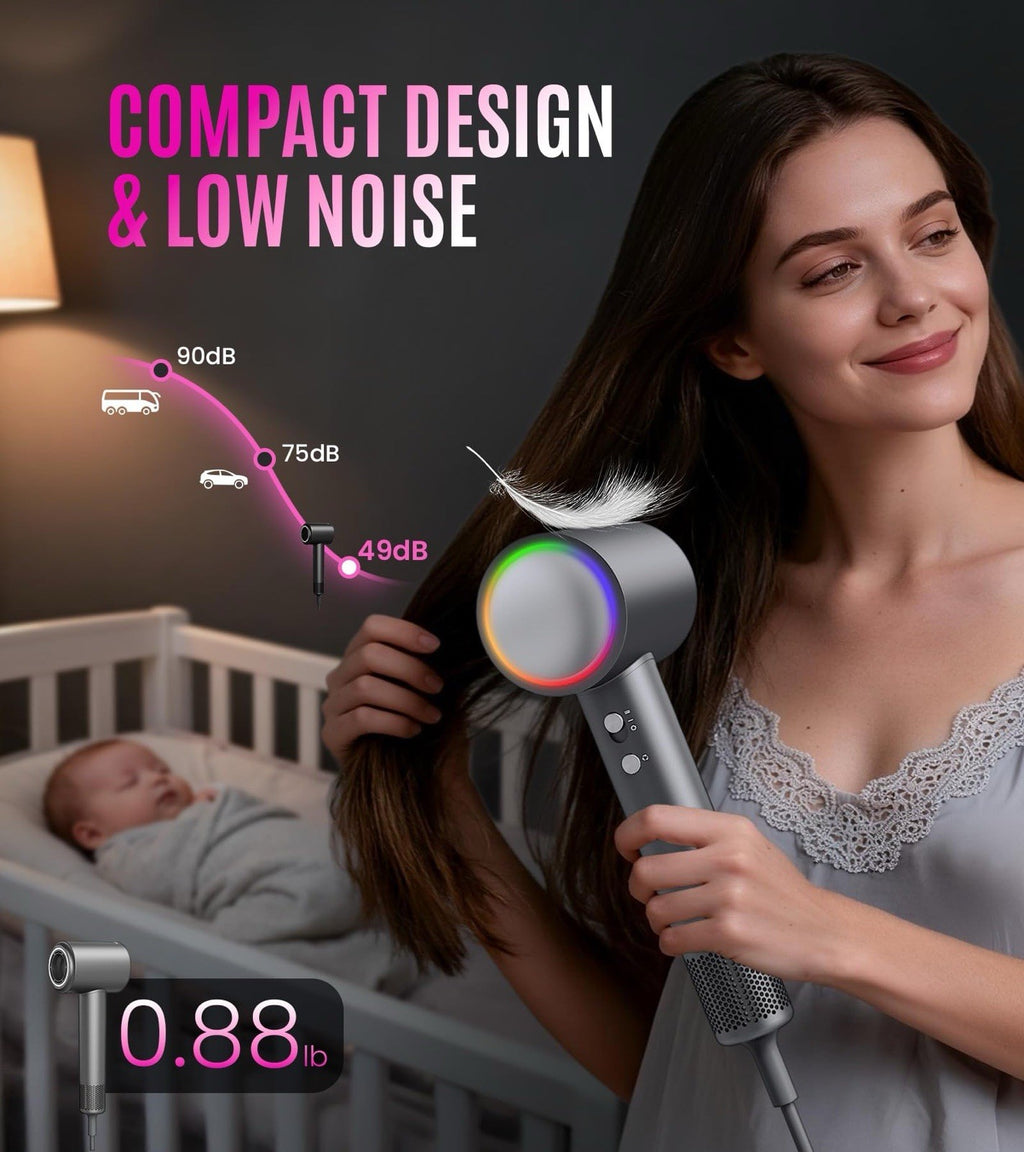 High-Speed Hair Dryer 16W RPM Quiet Lightweight Fast Drying Styler