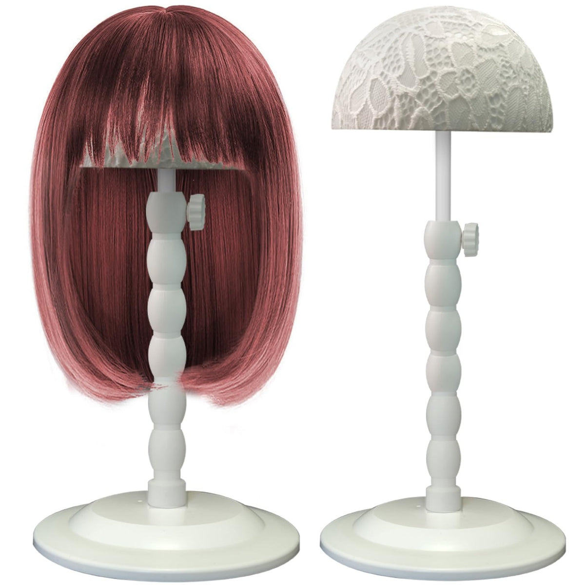 Adjustable White Wig Stand with Lace, Non-Slip Wig Head Holder for Styling & Drying