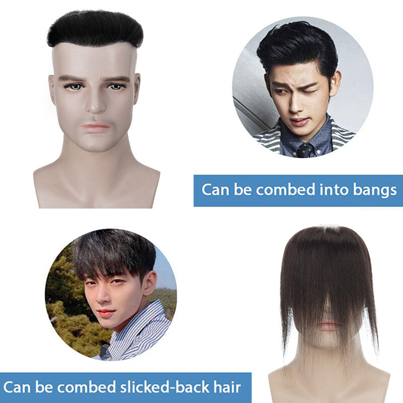 Mens Skin PU Front Hairpiece Toupee for Receding Hairline and Hair Loss