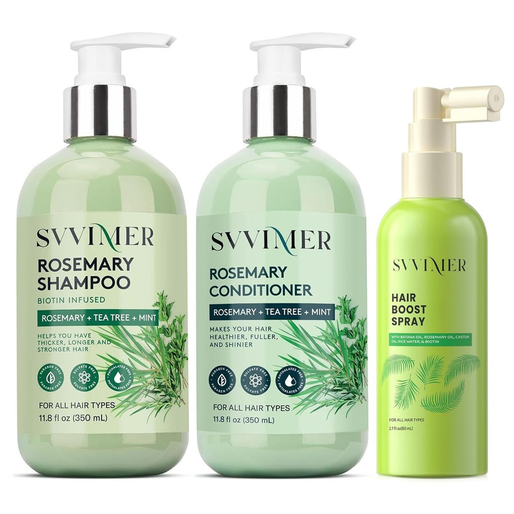 Rosemary Hair Shampoo & Conditioner Set with Volumizing Spray – 3 Piece Hair Care Kit