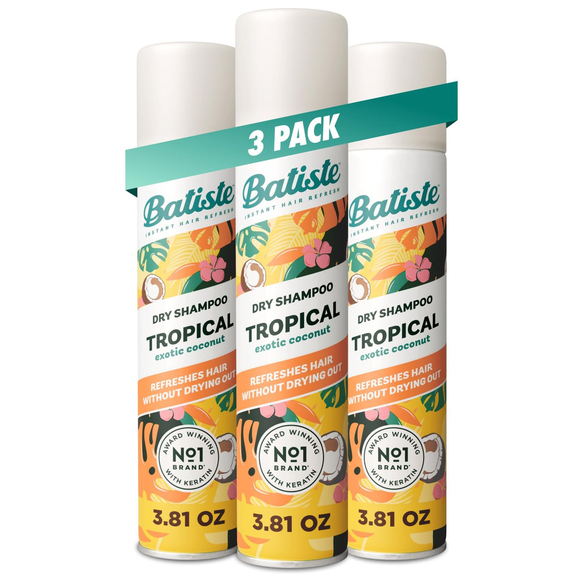 Tropical Dry Shampoo Waterless Hair Refresher 3 Pack - Coconut Jasmine Vanilla Scent
