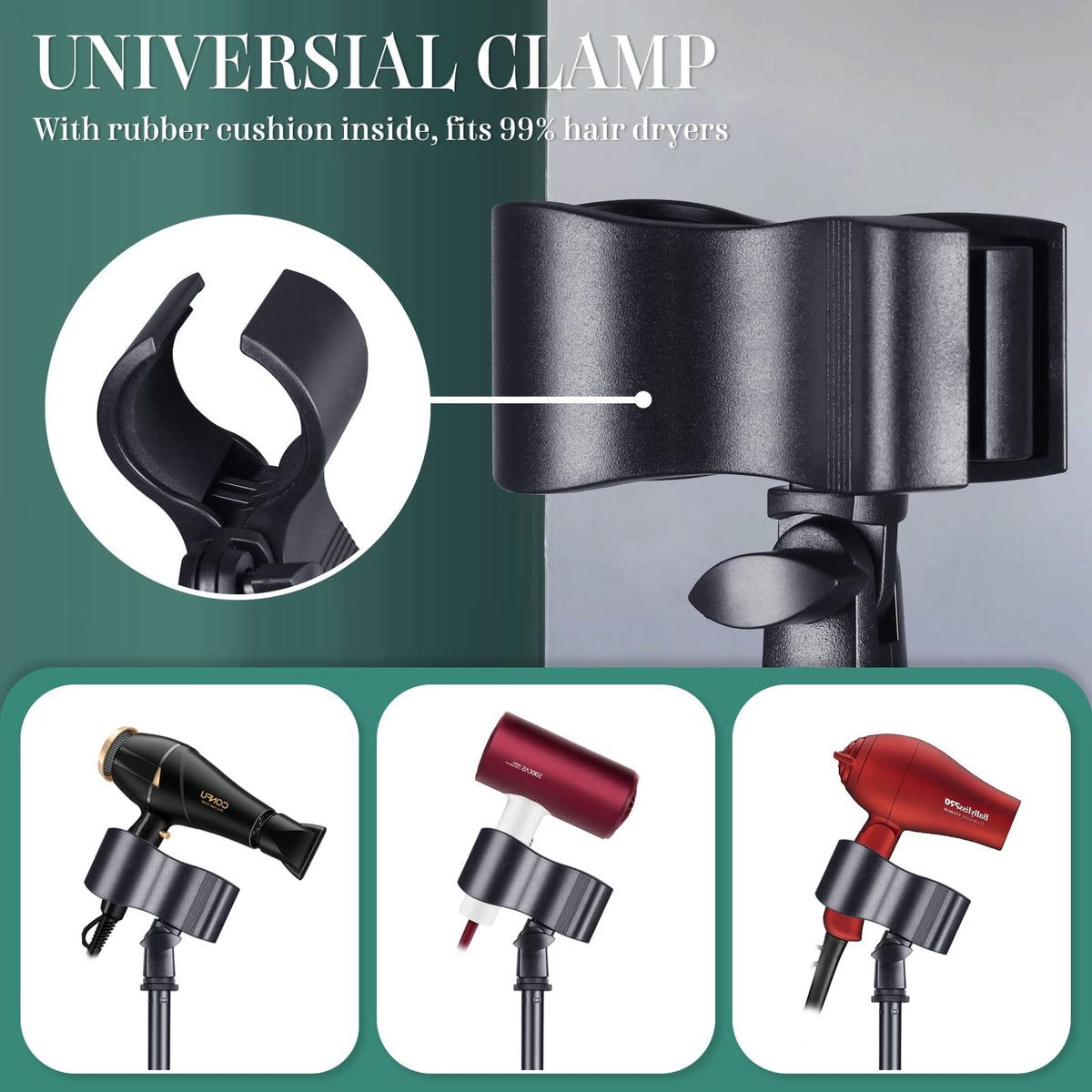 Adjustable Hair Dryer Holder Stand - 59in Height, 180° Rotatable, Heavy Duty