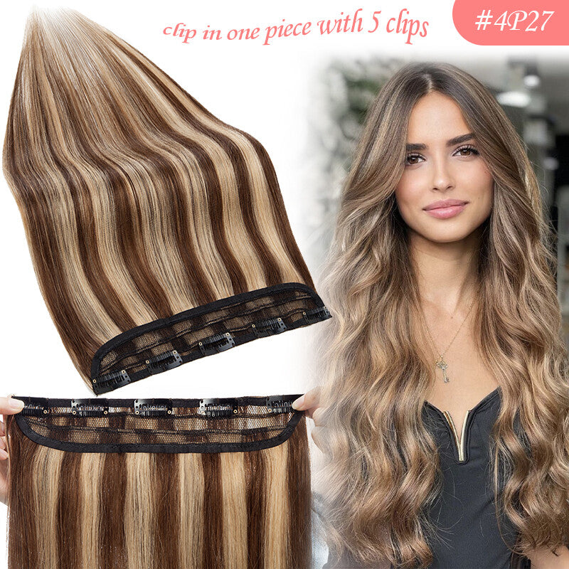 Clip-In Hair Extensions 3/4 Full Head Thick Human Hair Highlight Set