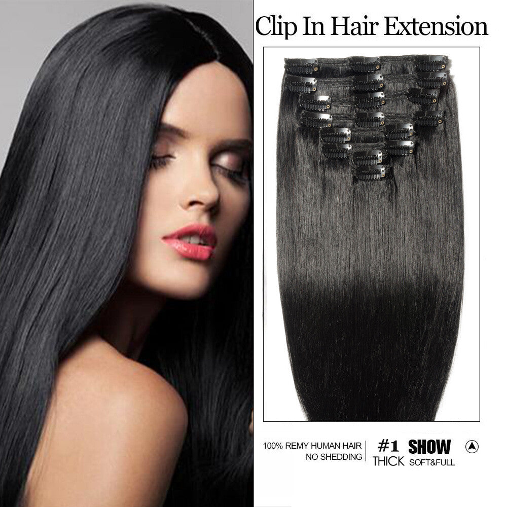 Remy Human Hair Clip-In Extensions Full Head - Thick & Natural Look