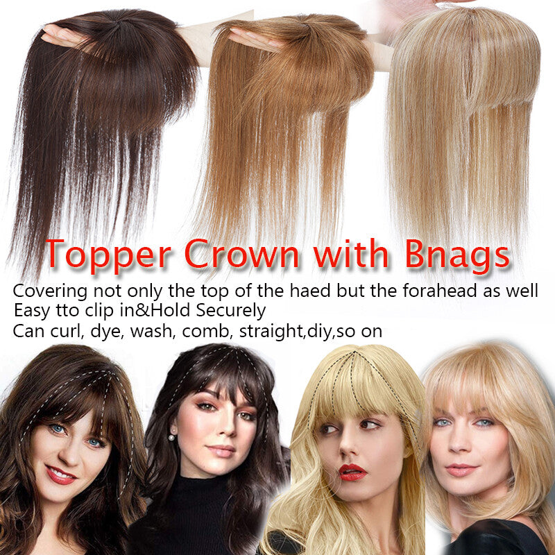 Remy Human Hair Topper with Silk Base Clip-In Hairpiece for Volume & Coverage