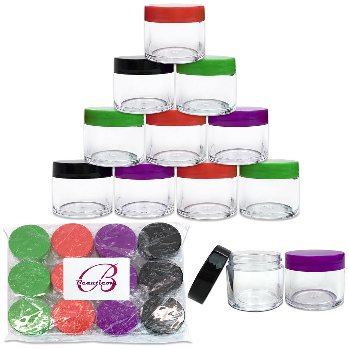 12 Pack 1oz Acrylic Plastic Jars BPA Free Sample Containers for Cosmetics & Food