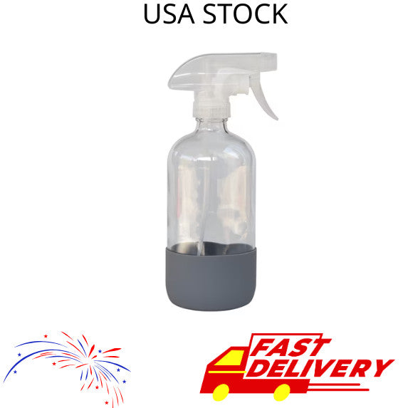 16 oz Reusable Glass Spray Bottle with Rubber Bottom for Household & Gardening