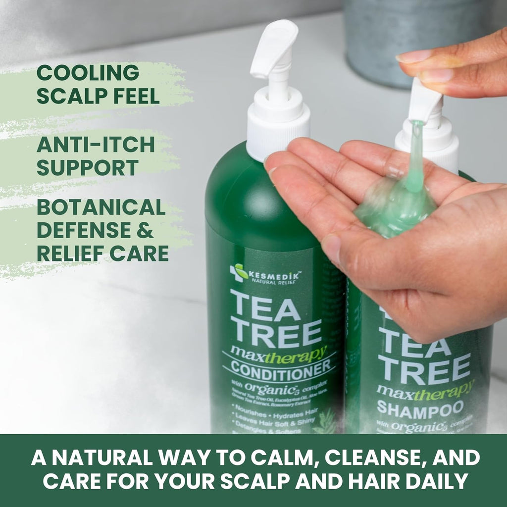 Tea Tree Oil Shampoo and Conditioner Set for Itchy Scalp Relief - Natural Clarifying Hair Care