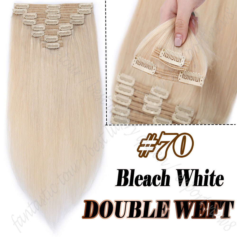 150g Double Weft Clip-In Human Hair Extensions - Full Head, Thick & Natural