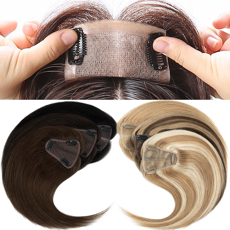 Clip-In Human Hair Topper with Lace Base - Remy Hair Extensions for Volume