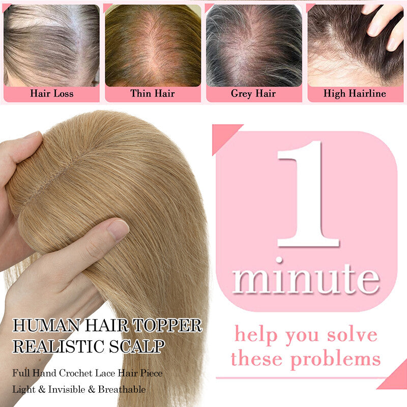 Clip-In Human Hair Topper with Lace Base - Remy Hair Extensions for Volume