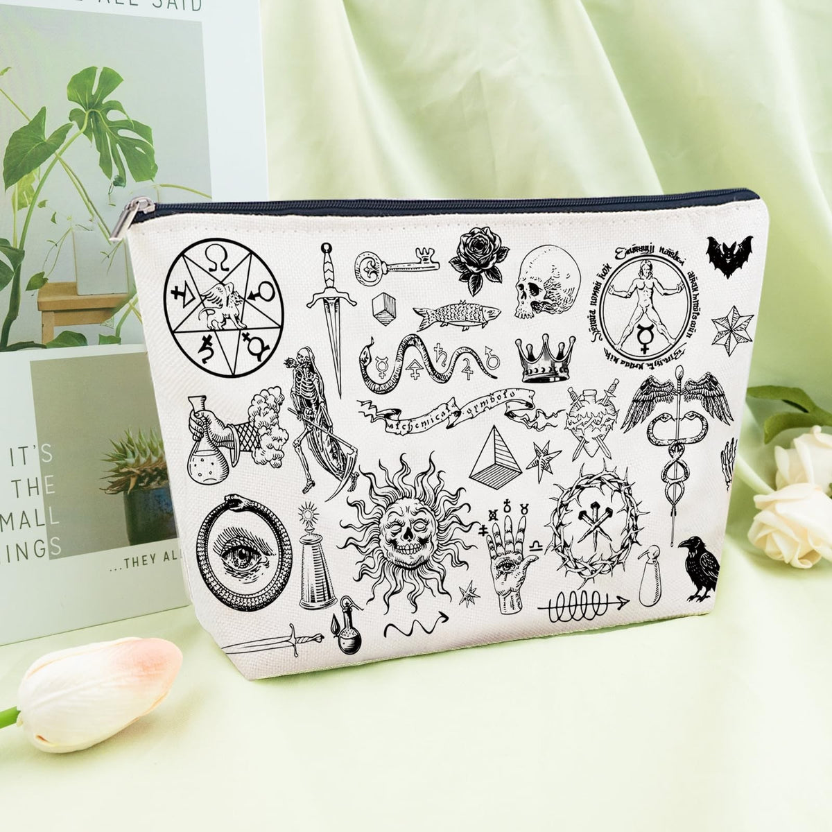 Gothic Makeup Cosmetic Bag for Halloween Witchy Dark Aesthetic
