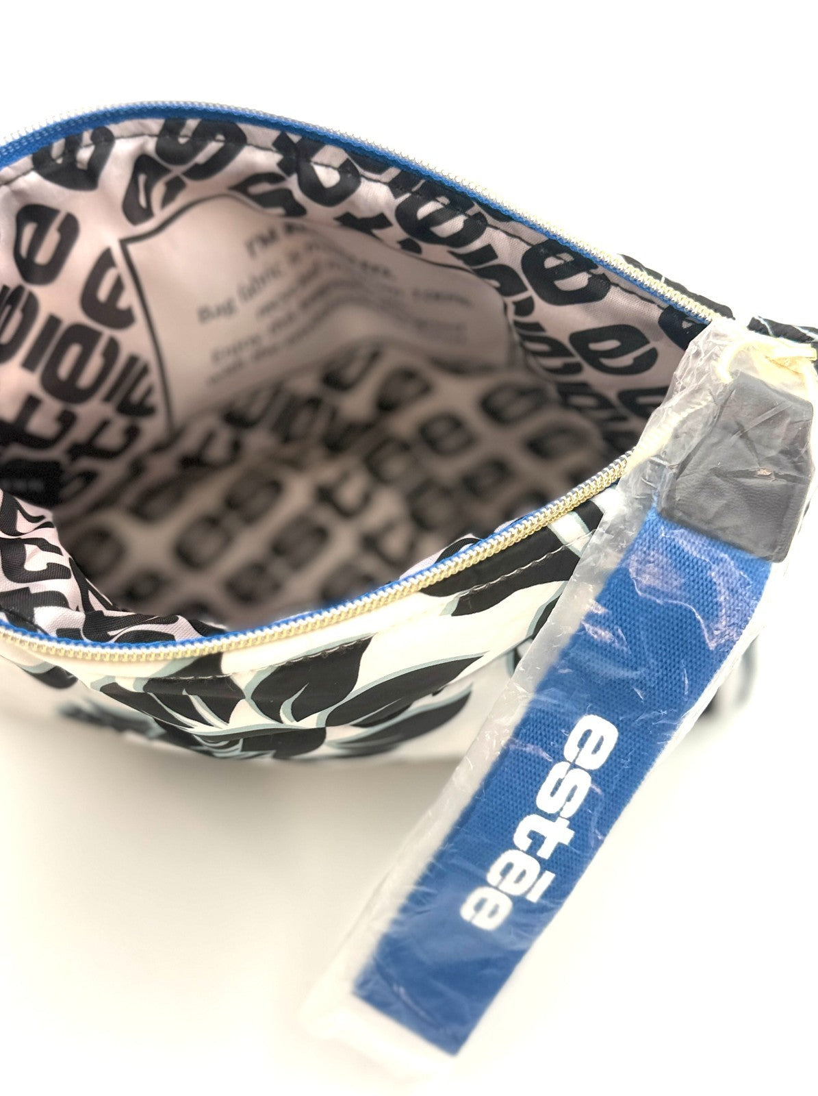 Black & White Makeup Bag with Handle - Fluffy Flower Print, Estée Lauder