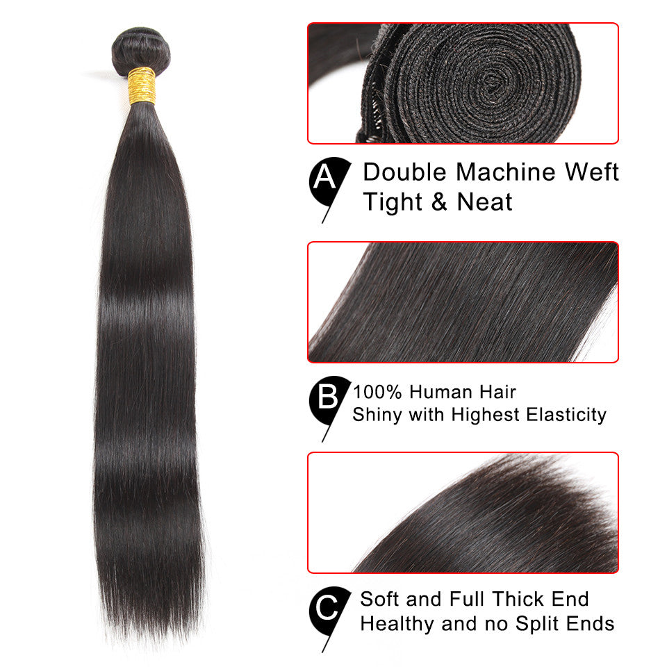 Long Straight Virgin Human Hair Extensions - 6A Quality, 24-30 Inches