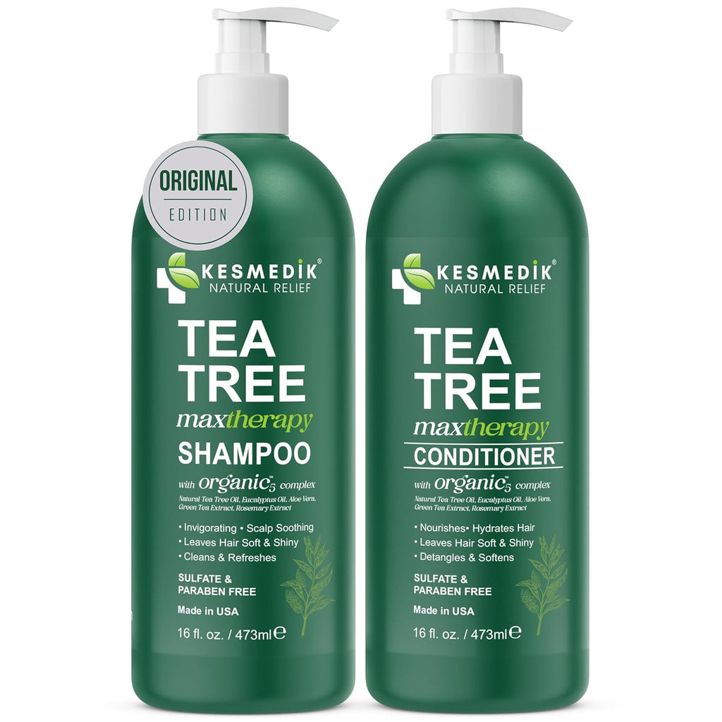 Tea Tree Oil Shampoo and Conditioner Set for Itchy Scalp Relief - Natural Clarifying Hair Care