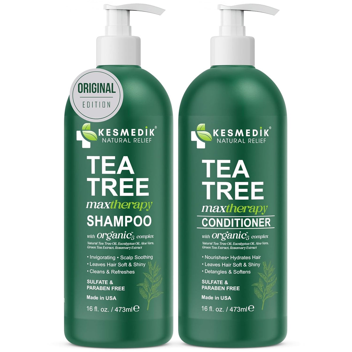 Tea Tree Oil Shampoo and Conditioner Set for Itchy Scalp Relief - Natural Clarifying Hair Care