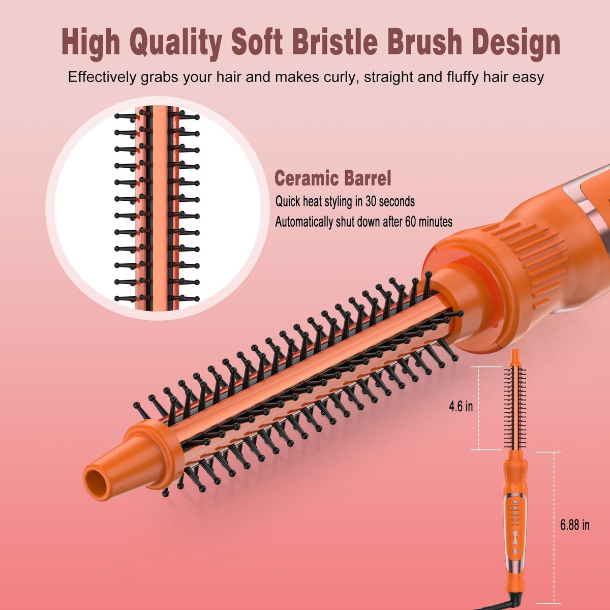1/2 Inch Ceramic Curling Iron Brush for Short Hair Styling, Heat Settings