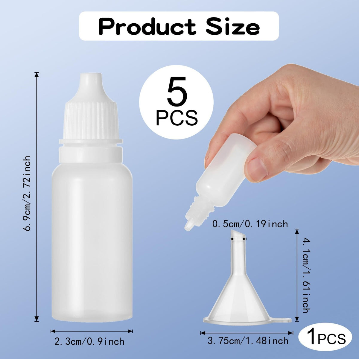 15ml Plastic Dropper Bottles Set with Funnel - Leak-Proof Travel Containers, 6 Pieces