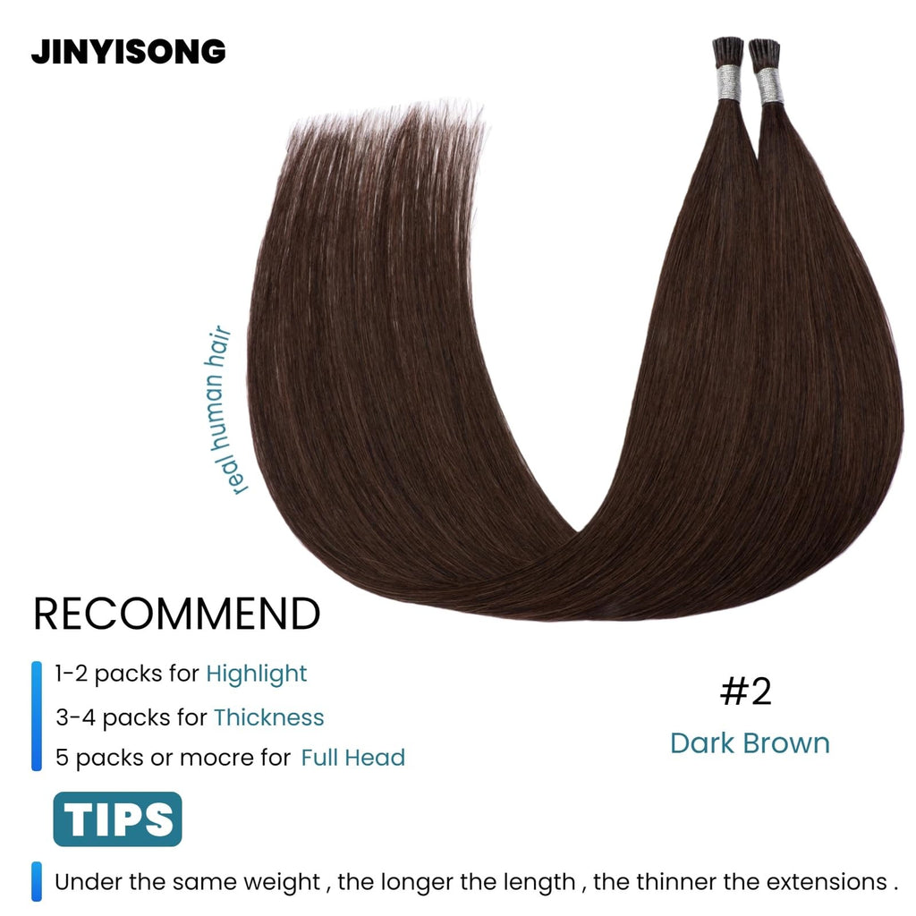 Human Hair Extensions 20 Inch Dark Brown Pre Bonded I Tip Hairpiece