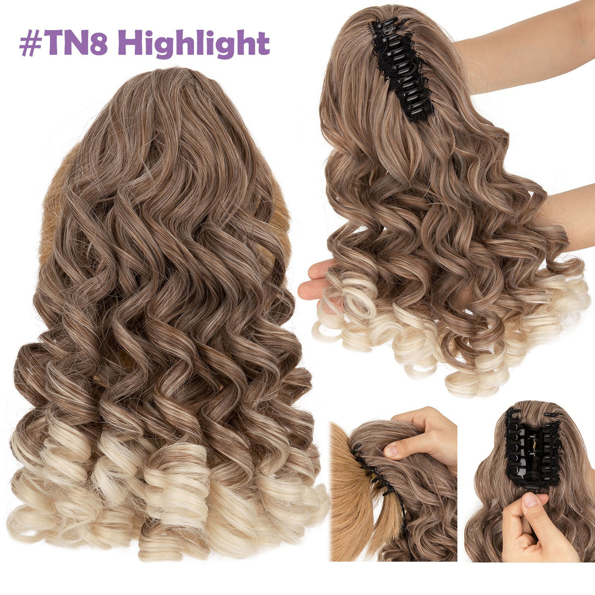 12in Thick Claw Clip-In Ponytail Hair Extensions Curly Wavy Natural Synthetic
