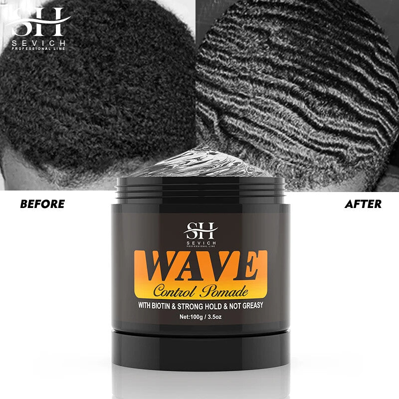 Natural Wave Control Pomade for Men - Strong Hold & Shine, 360 Waves Styling Clay