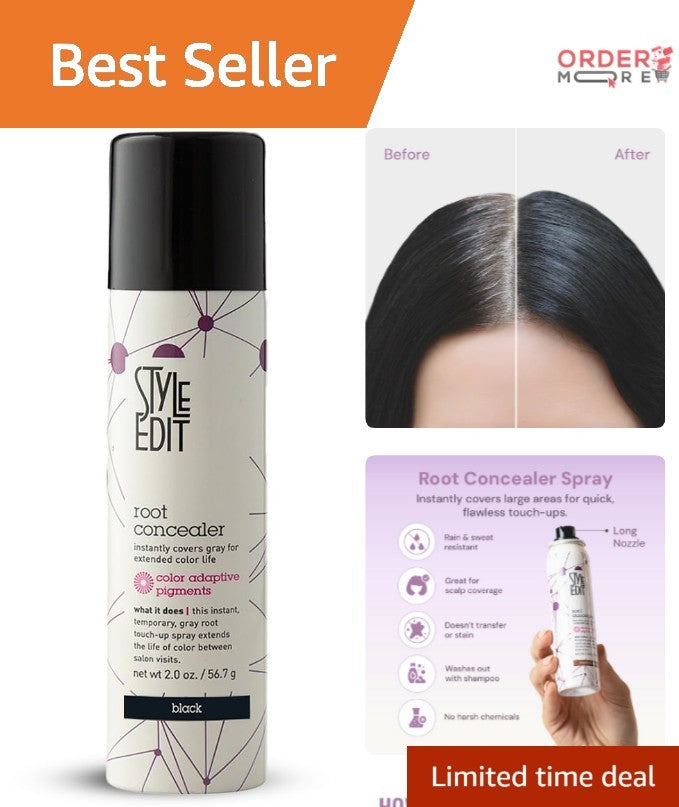 Black Root Touch Up Spray - 2oz Temporary Gray Root Concealer for Hair