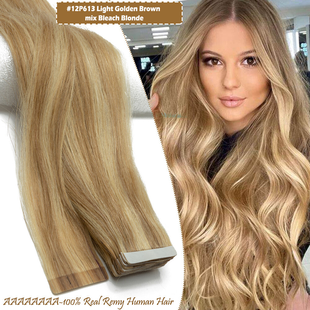 60PCS Tape-In Human Hair Extensions Skin Weft Straight 150g - Thick & Natural