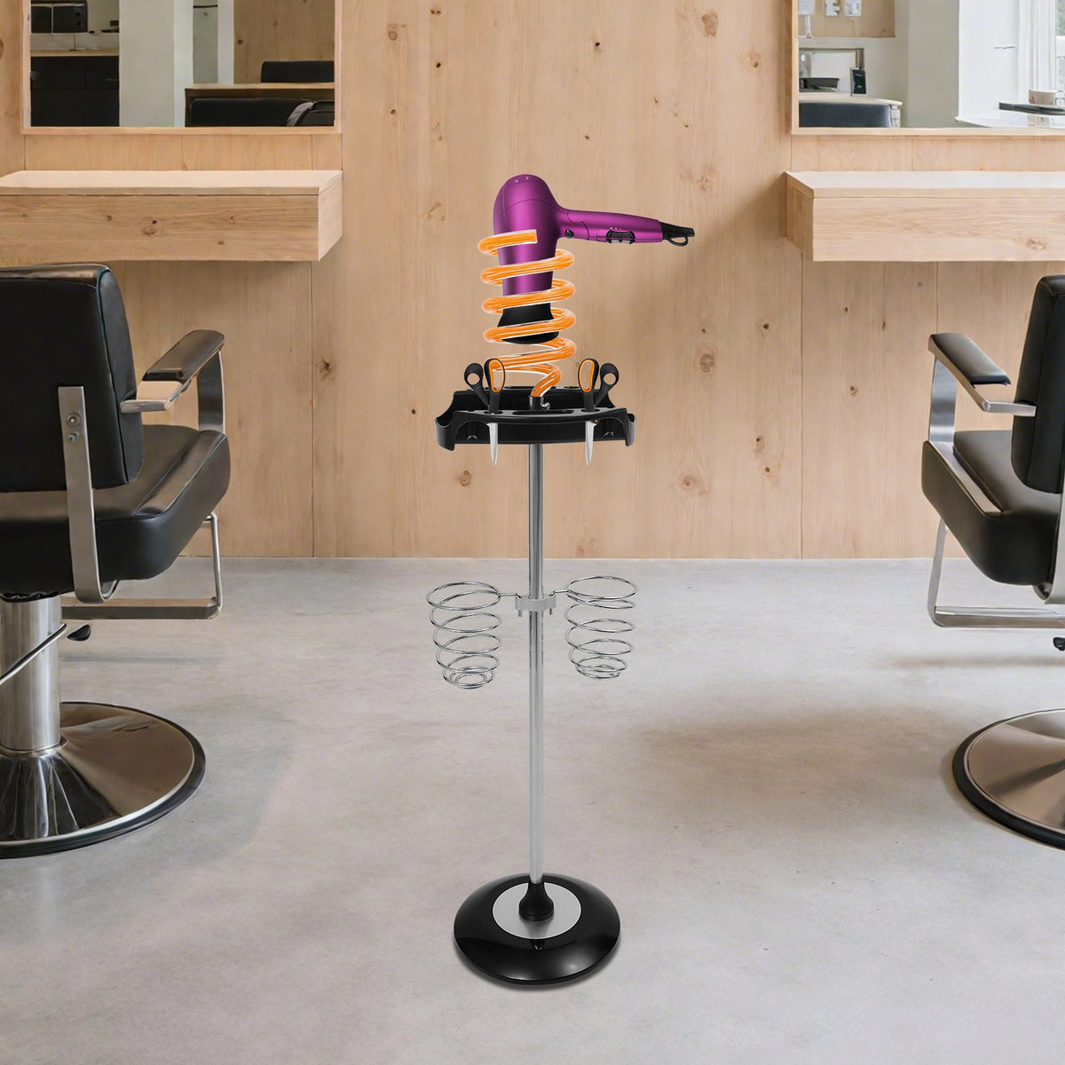Hair Dryer Stand with Tray and Spiral Holder – Stylish Organizer for Styling Tools