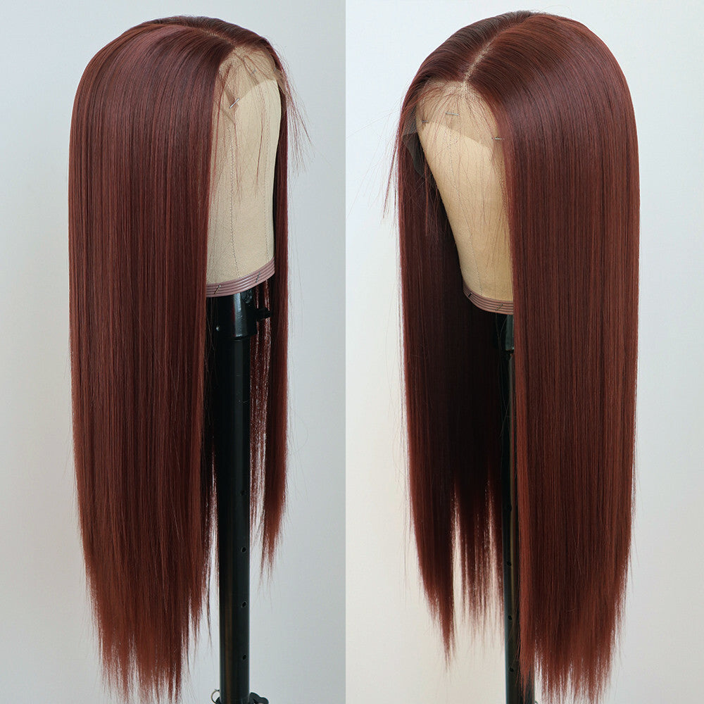 Long Straight Brown Synthetic Lace Front Wig for Black Women Heat Resistant 180% Density