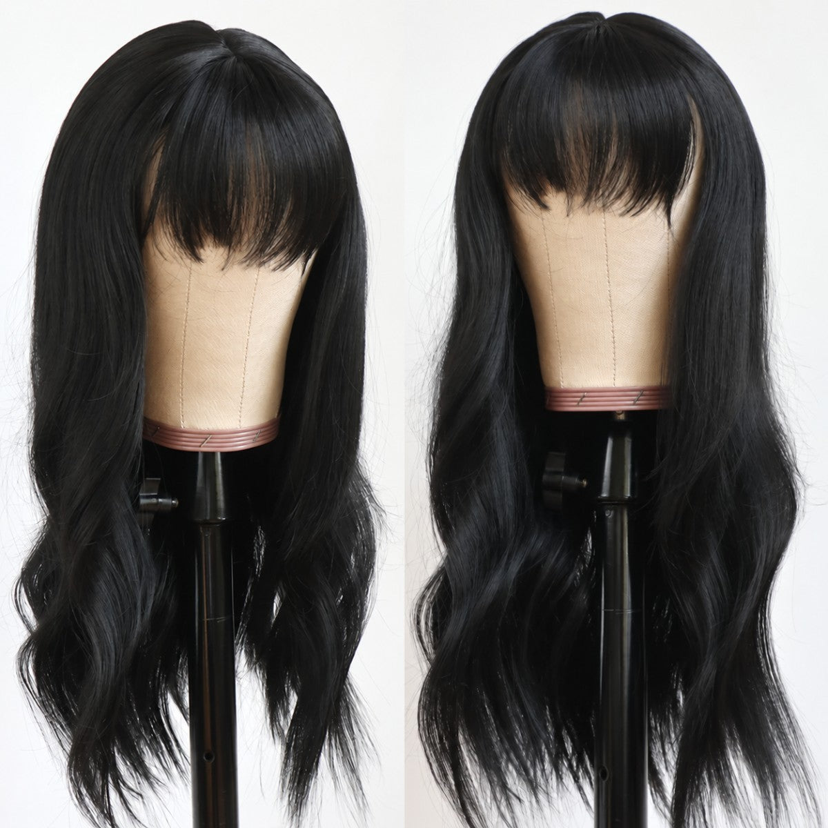 Long Wavy Black Synthetic Wig with Bangs - Wear and Go Cosplay Hair