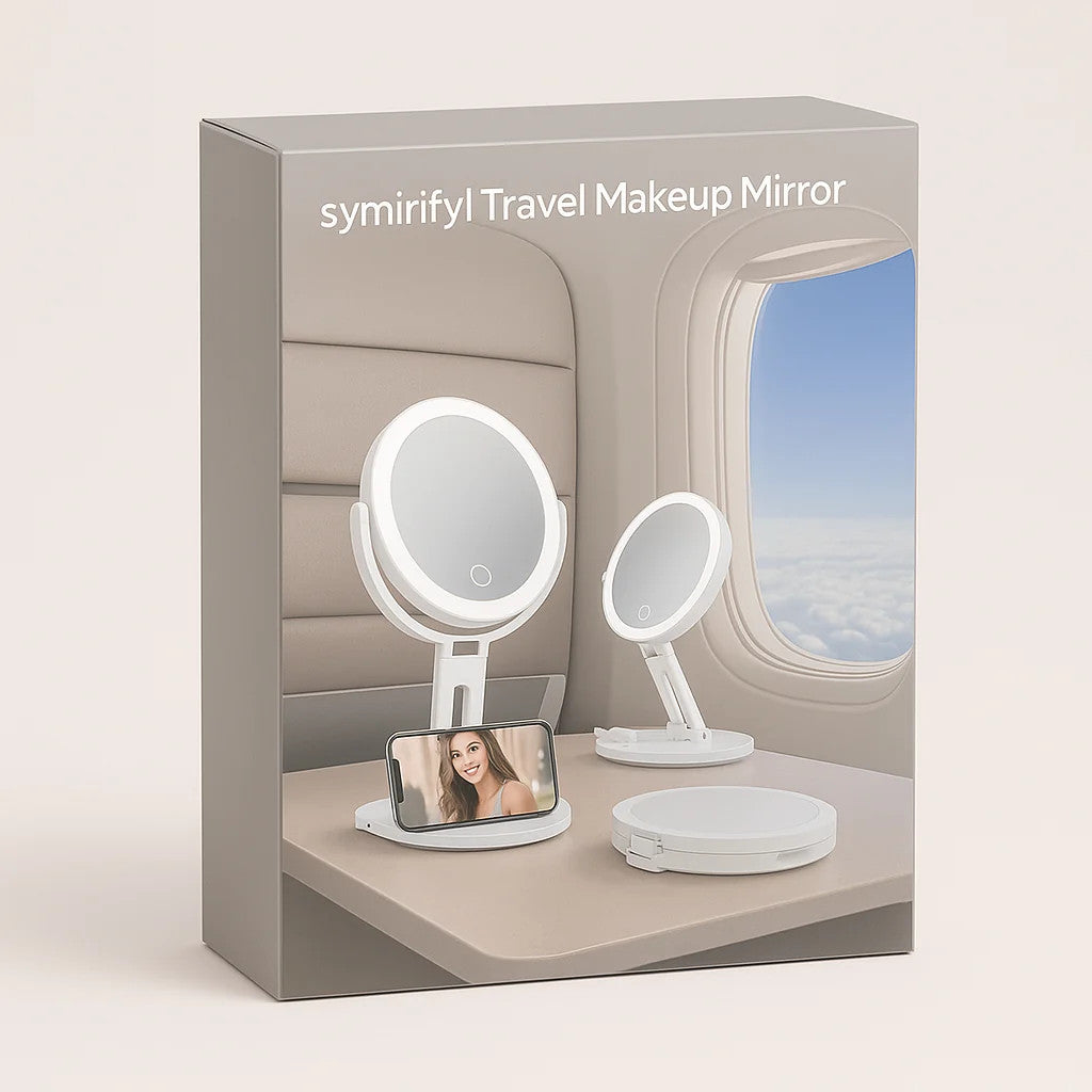 Dual-Sided LED Travel Makeup Mirror with Phone Stand