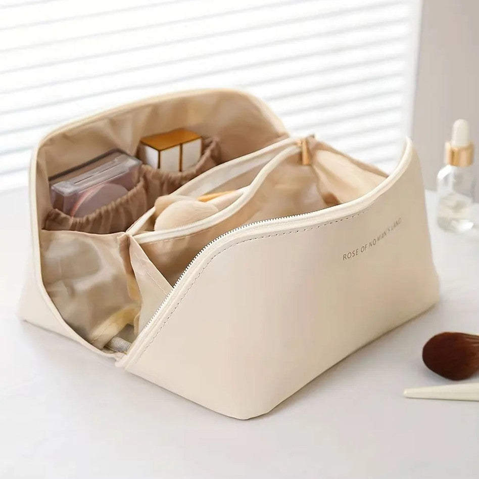 Large PU Leather Makeup Bag Travel Organizer with Zipper - Multiple Colors