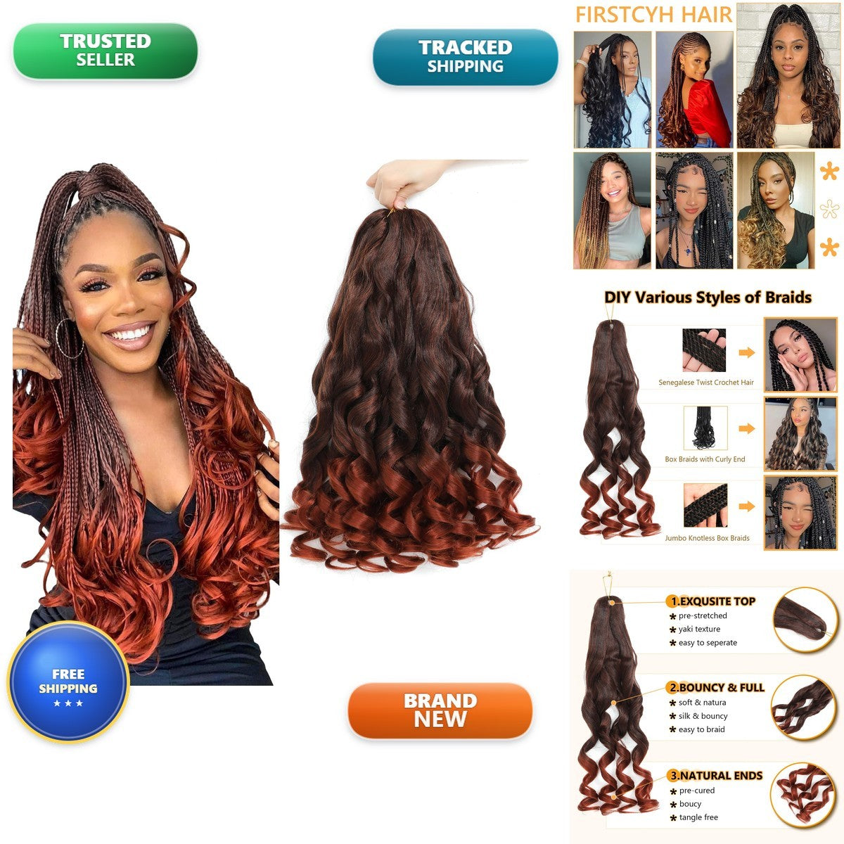 French Curl Braiding Hair 16 Inch - 7 Pack Curly Synthetic Hair Extensions