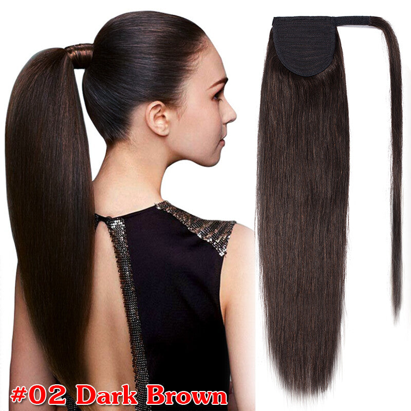 Clip-In Human Hair Ponytail Extensions Wrap Around Thick Hairpiece