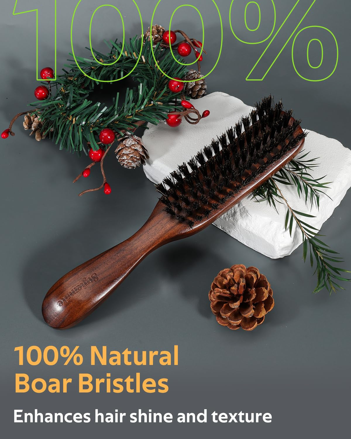 Men's Boar Bristle Hair & Beard Brush with Walnut Wood Handle - Smoothing & Styling