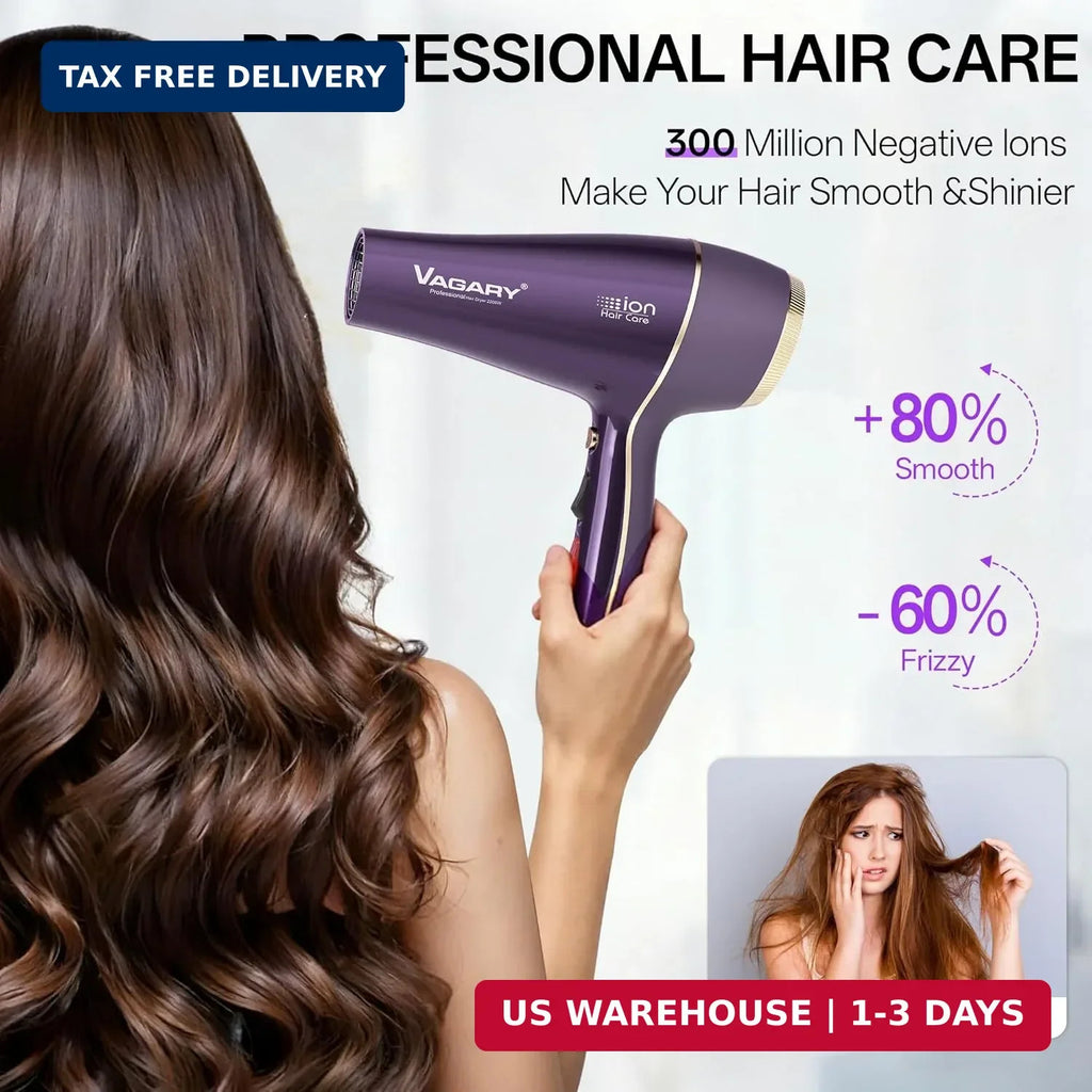 Professional 2200W Ionic Hair Dryer with Diffuser and Concentrator - Frizz-Free Styling