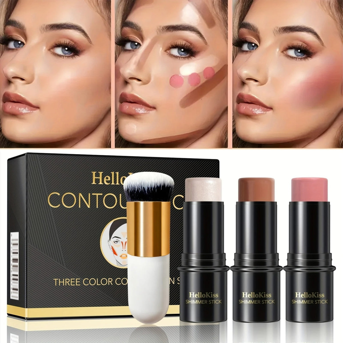 4PCS Cream Contour Stick Kit - Matte Waterproof Blush Highlighter Bronzer Set