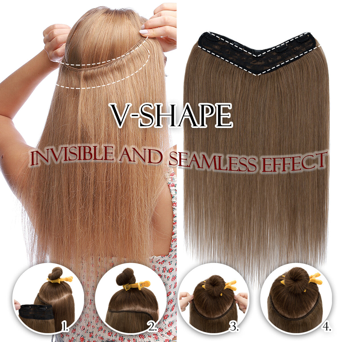 Clip-In Hair Extensions 100% Human Remy Hair Full Head V-Shape Long Styles