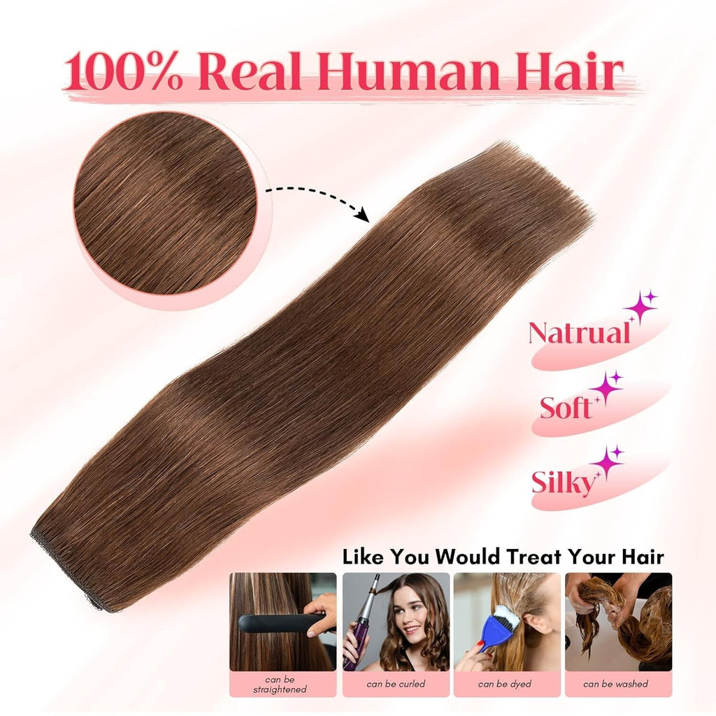 Halo Invisible Wire Hair Extensions - 100% Remy Human Hair, 11 Inch Medium Brown