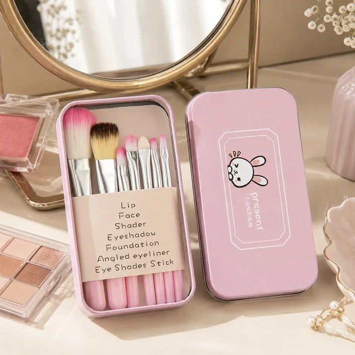 Pink Makeup Brush Set 7 Pcs - Soft Foundation, Blush & Blending Brushes