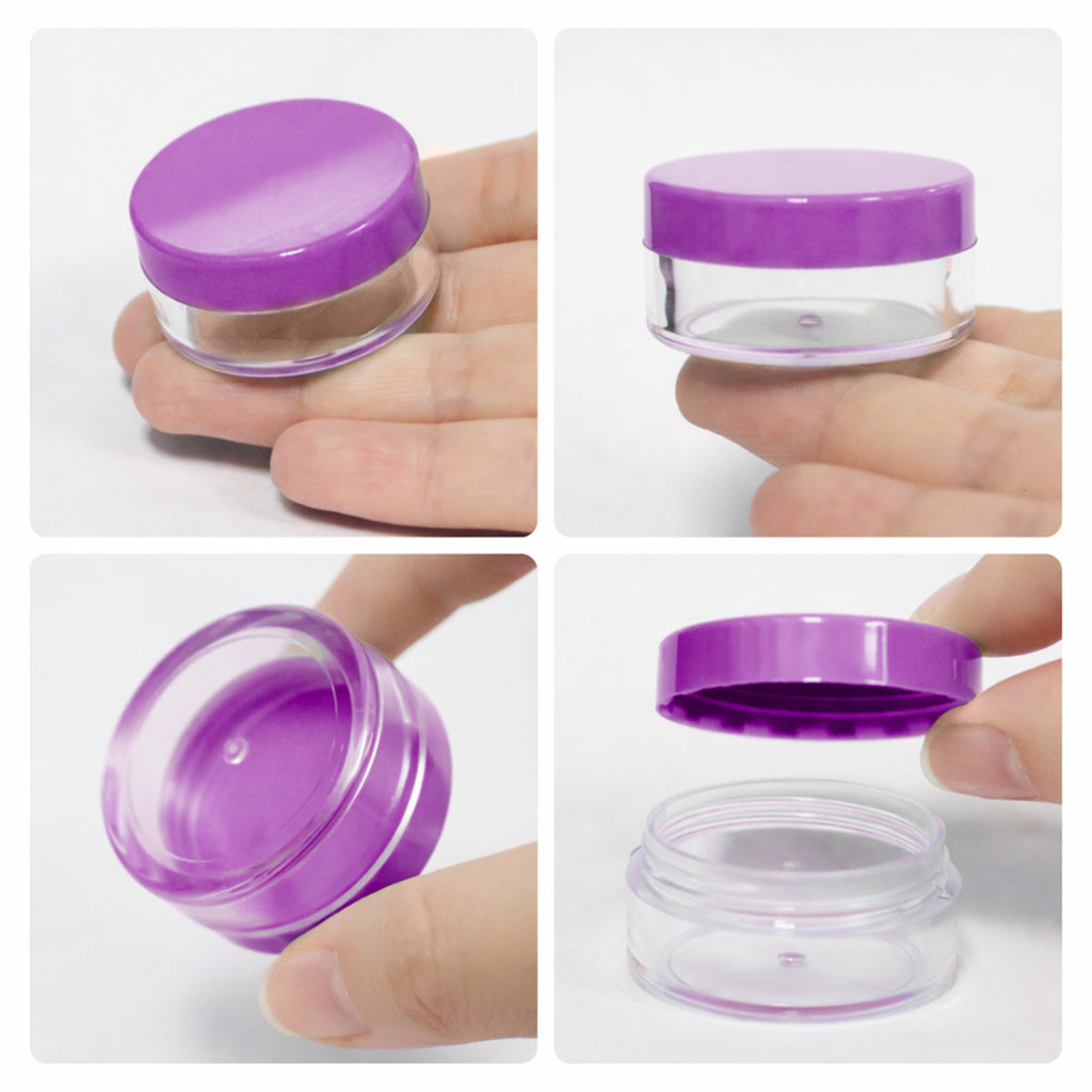 100Pcs 10g/10ml Round Clear Cosmetic Sample Jars with Purple Lids