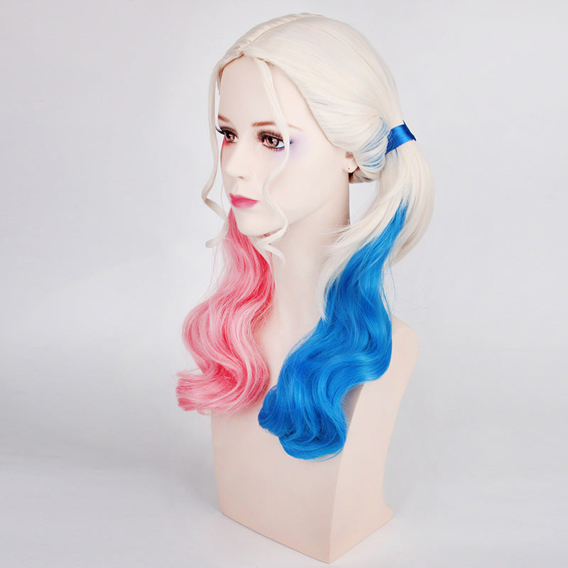 Harley Quinn Cosplay Wig 20 Inch Pink Blue Gradient Synthetic Hair Costume